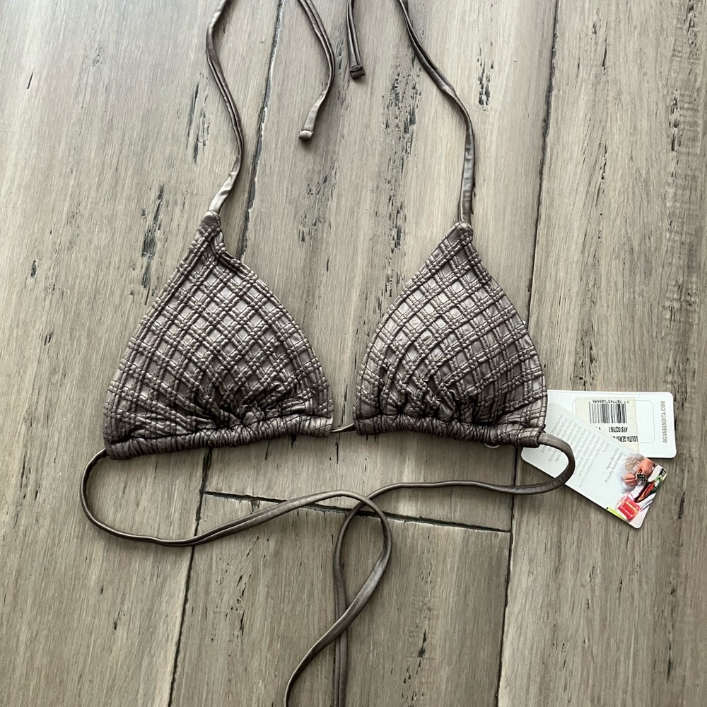 Agua Bendita Sports Illustrated Lolita embroidered taupe string bikini top S